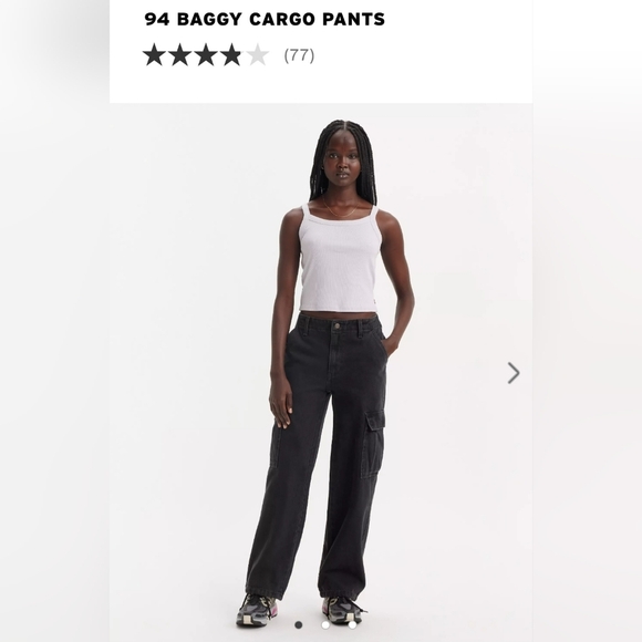 Levis 94 Baggy Womens Black Cargo Pants New With Sticker Down Leg Sz 25 X 32 - Picture 1 of 9